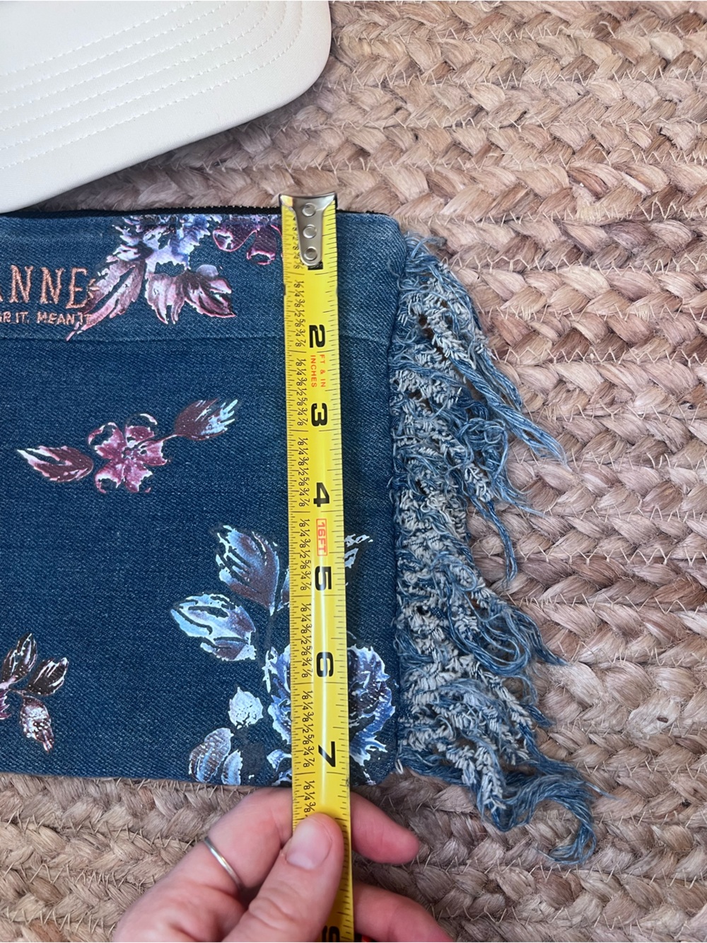 Shyanne cream hat Blue Floral Denim Clutch with Fringe purse - Picture 2 of 7
